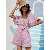 Elegant V-neck Lace-up Jumpsuit Gentle High Waist Holiday